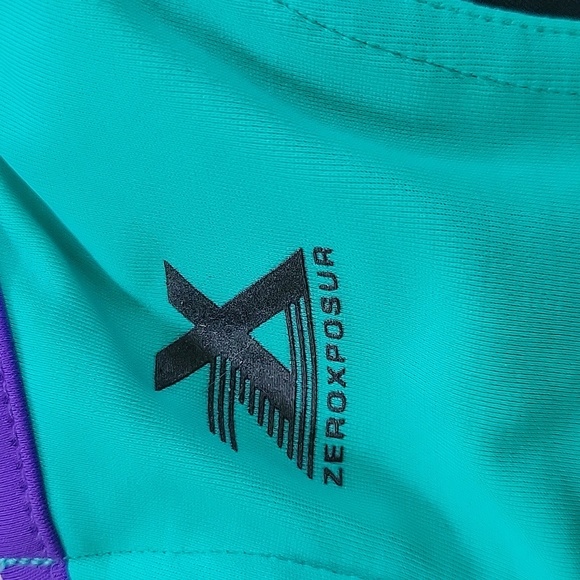 WOMENS ZEROXPOSURE TANKINI SWIM TOP SZ 6 4 PURPLE GREEN BLACK RACERBACK ZIP - Picture 3 of 5